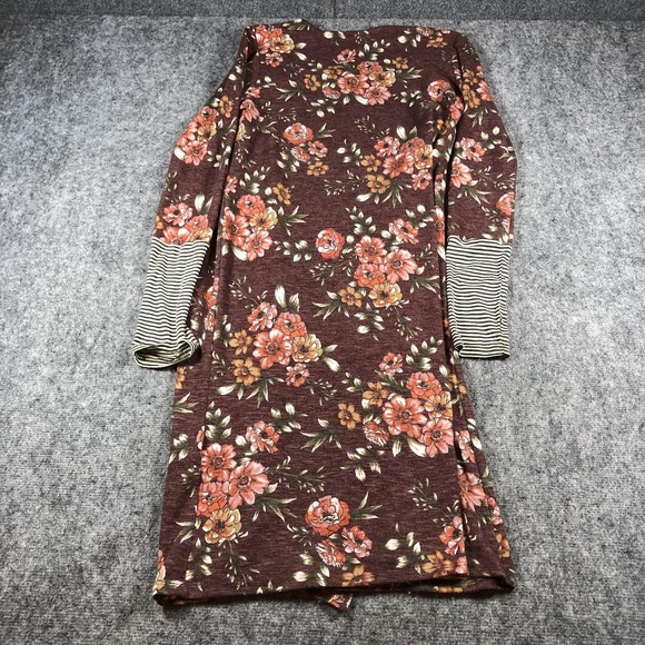 Reborn J Cardigan Womens Small Burgundy Floral Duster Open Front Cuffed Made USA - Picture 6 of 8